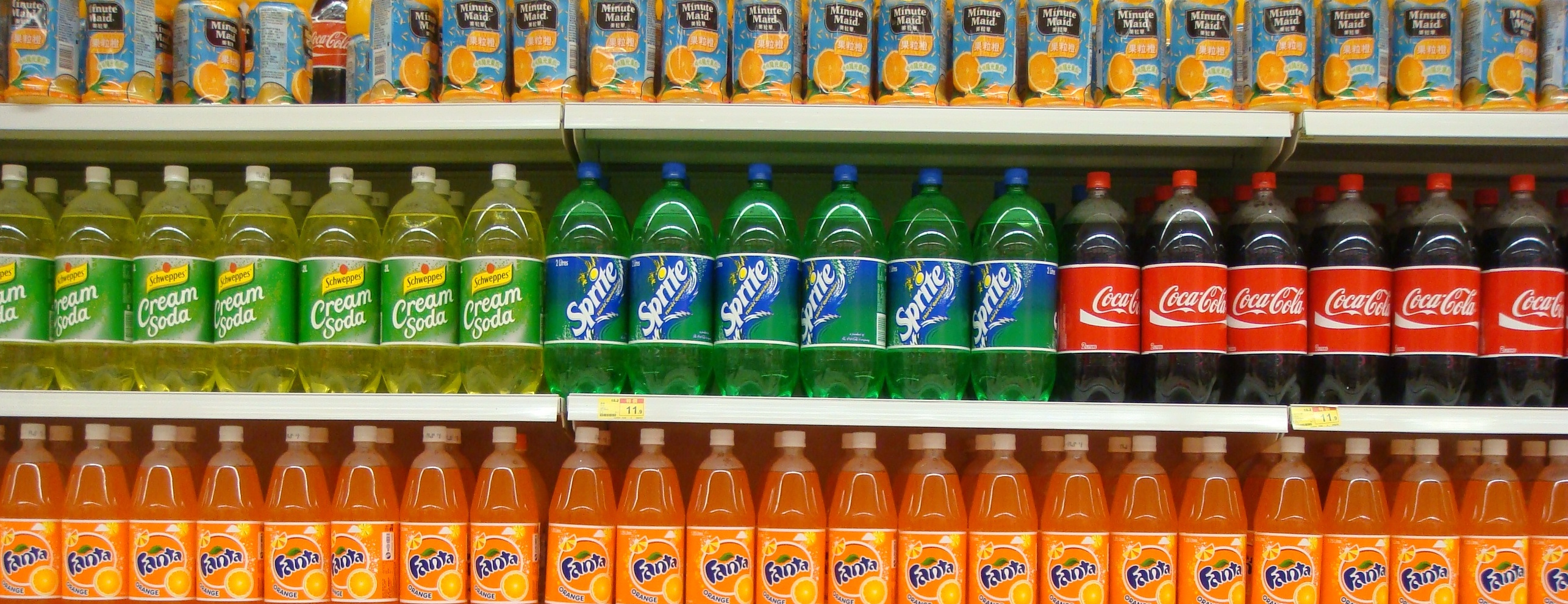 soft drinks on a shelf